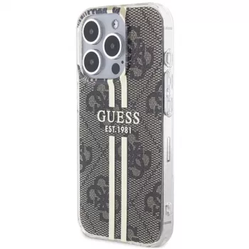 Guess GUHCP15LH4PSEGW iPhone 15 Pro 6.1 Custodia rigida IML 4G Gold Stripe marrone