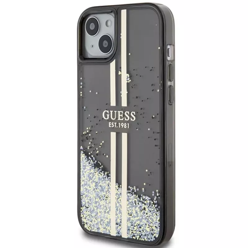 Guess GUHCP15MLFCSEGK Liquid Glitter Gold Stripes Custodia rigida per iPhone 15 Plus / 14 Plus 6,7