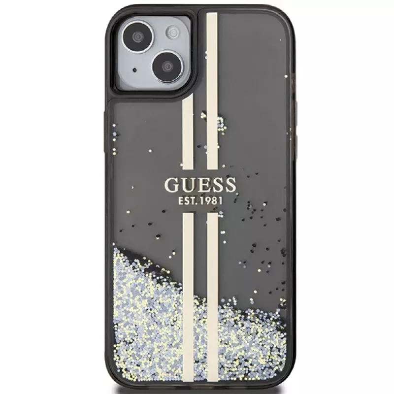Guess GUHCP15MLFCSEGK Liquid Glitter Gold Stripes Custodia rigida per iPhone 15 Plus / 14 Plus 6,7