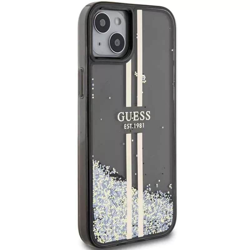 Guess GUHCP15MLFCSEGK Liquid Glitter Gold Stripes Custodia rigida per iPhone 15 Plus / 14 Plus 6,7