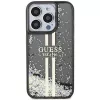 Guess GUHCP15LLFCSEGK iPhone 15 Pro 6.1 Custodia rigida Liquid Glitter Gold Stripes nero