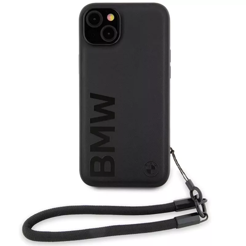 BMW Signature Leather Wordmark Cord Custodia rigida per iPhone 15 Plus / 14 Plus 6,7