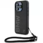BMW Signature Leather Wordmark Cord Custodia rigida per iPhone 15 Pro 6.1 nero