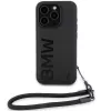 BMW Signature Leather Wordmark Cord Custodia rigida per iPhone 15 Pro 6.1 nero