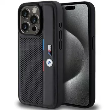 BMW Perforated Tricolor Line Custodia rigida per Apple iPhone 15 Pro 6.1 nero