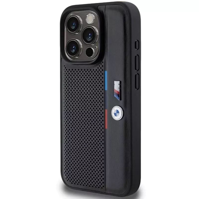 BMW Perforated Tricolor Line Custodia rigida per Apple iPhone 15 Pro 6.1 nero