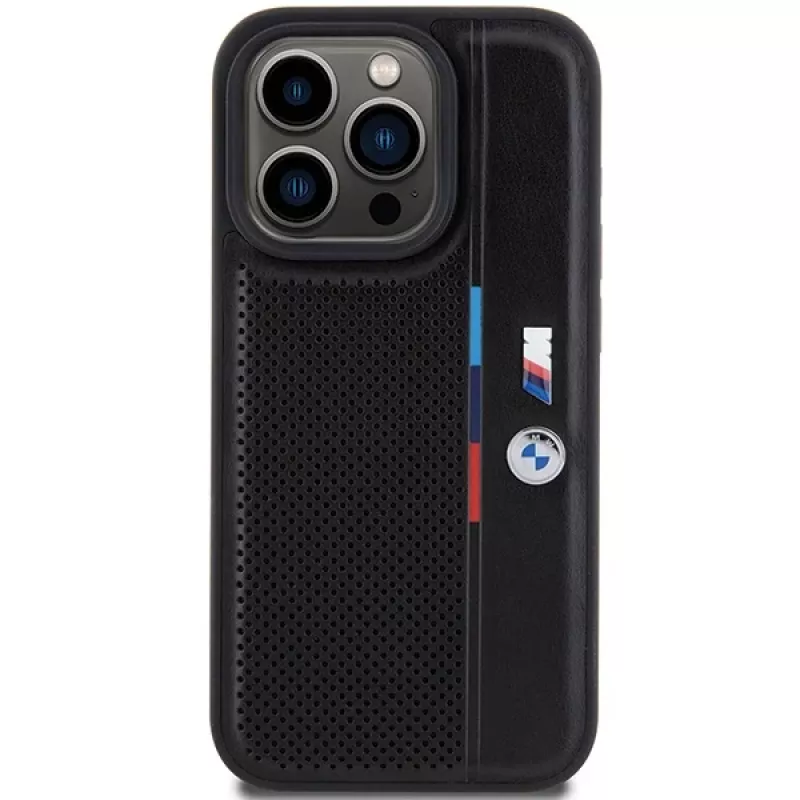BMW Perforated Tricolor Line Custodia rigida per Apple iPhone 15 Pro 6.1 nero
