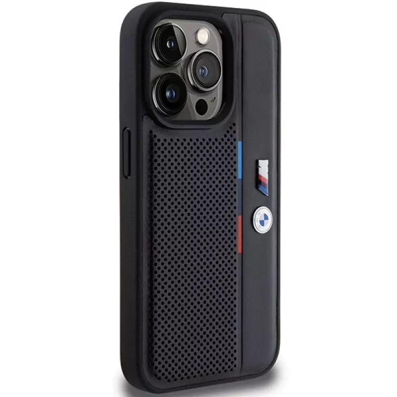 BMW Perforated Tricolor Line Custodia rigida per Apple iPhone 15 Pro 6.1 nero