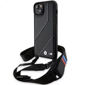 BMW BMHCP15S23PSCCK iPhone 15 / 14 / 13 Custodia rigida nero M Edition Carbon Stripe & Strap