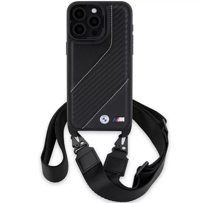 BMW BMHCP15L23PSCCK iPhone 15 Pro 6.1 Custodia rigida nero M Edition Carbon Stripe & Strap