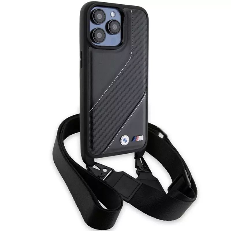 BMW BMHCP15L23PSCCK iPhone 15 Pro 6.1 Custodia rigida nero M Edition Carbon Stripe & Strap