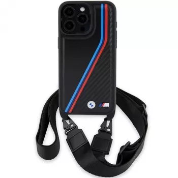BMW M Edition Carbon Tricolor Lines Custodia rigida con cinturino per Apple iPhone 15 Pro Max 6,7
