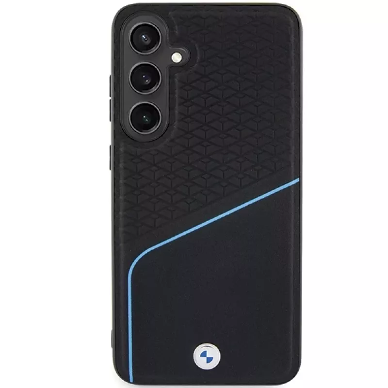 BMW Signature Leather Textured & Line custodia rigida MagSafe per Samsung Galaxy S24, nero