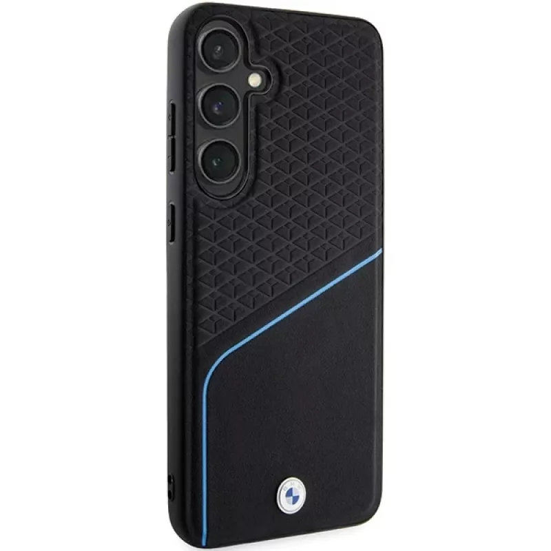 BMW Signature Leather Textured & Line custodia rigida MagSafe per Samsung Galaxy S24, nero