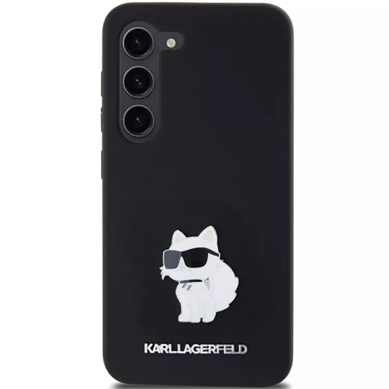 Karl Lagerfeld KLHCS23SSMHCNPK S23 S911 custodia rigida nera in silicone Choupette Metal Pin