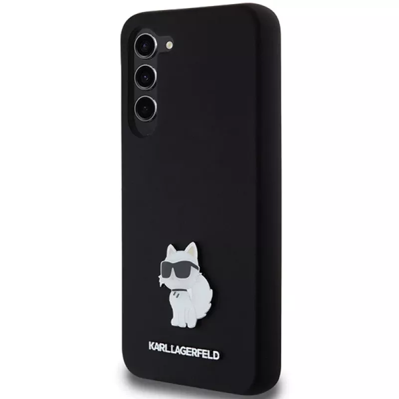 Karl Lagerfeld KLHCS23MSMHCNPK S23+ S916 custodia rigida nera in silicone Choupette Metal Pin
