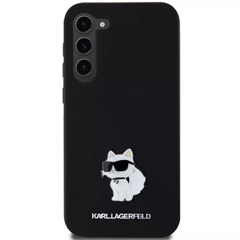 Karl Lagerfeld KLHCS23MSMHCNPK S23+ S916 custodia rigida nera in silicone Choupette Metal Pin