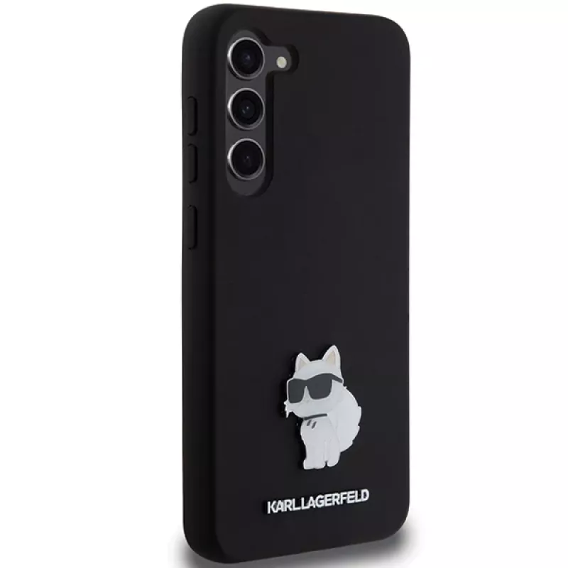 Karl Lagerfeld KLHCS23MSMHCNPK S23+ S916 custodia rigida nera in silicone Choupette Metal Pin