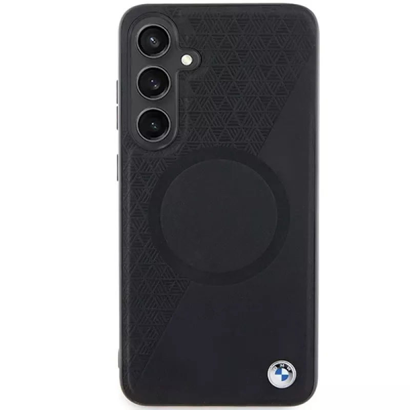 BMW Signature Leather Half Textured & Circle custodia rigida MagSafe per Samsung Galaxy S24 S921 nero
