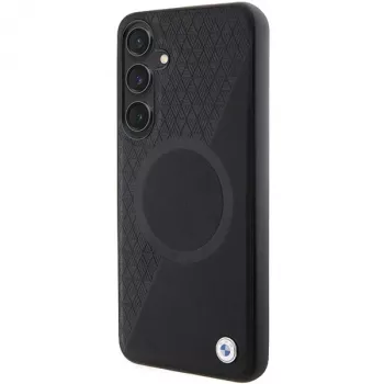 BMW Signature Leather custodia rigida per Samsung Galaxy S24+ - Half Textured & Circle MagSafe - nero