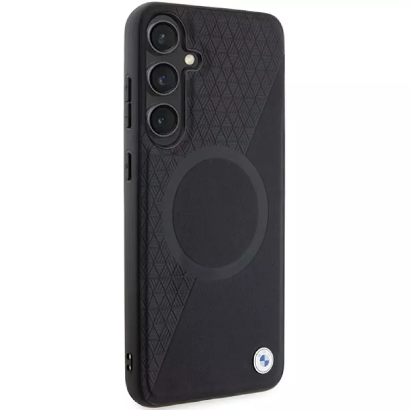 BMW Signature Leather custodia rigida per Samsung Galaxy S24+ - Half Textured & Circle MagSafe - nero