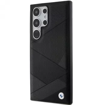 BMW BMHCS24L23RCGPK S24 Ultra S928 custodia rigida nera Signature Leather Crossing Lines Pattern