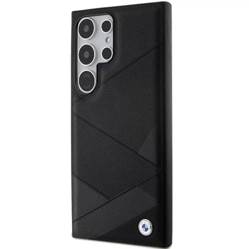 BMW BMHCS24L23RCGPK S24 Ultra S928 custodia rigida nera Signature Leather Crossing Lines Pattern