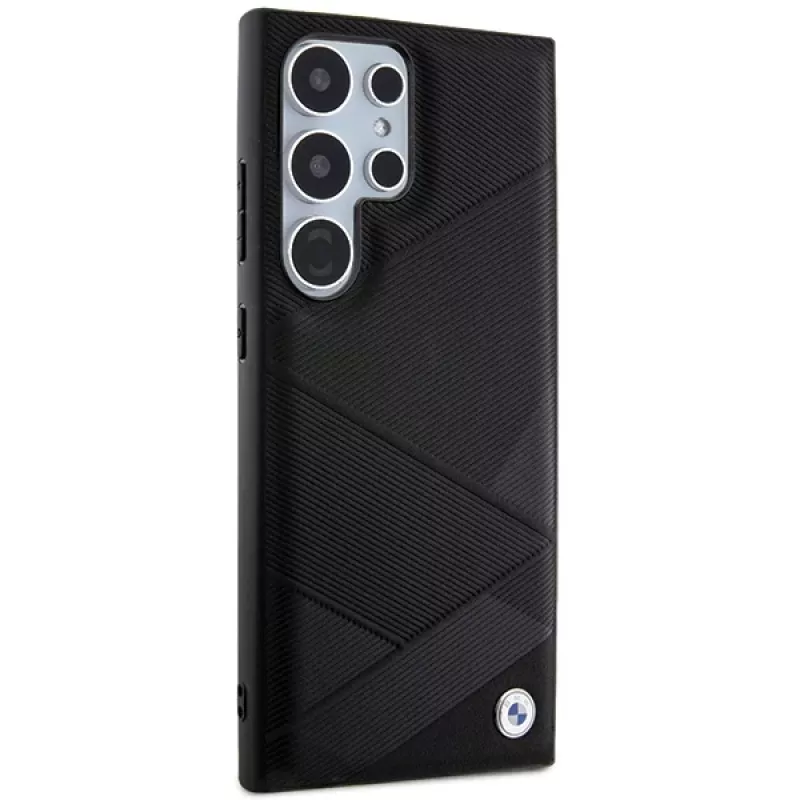 BMW BMHCS24L23RCGPK S24 Ultra S928 custodia rigida nera Signature Leather Crossing Lines Pattern