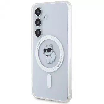 Karl Lagerfeld KLHMS24SHFCCNOT custodia rigida per Samsung Galaxy S24, trasparente, MagSafe, design Choupette