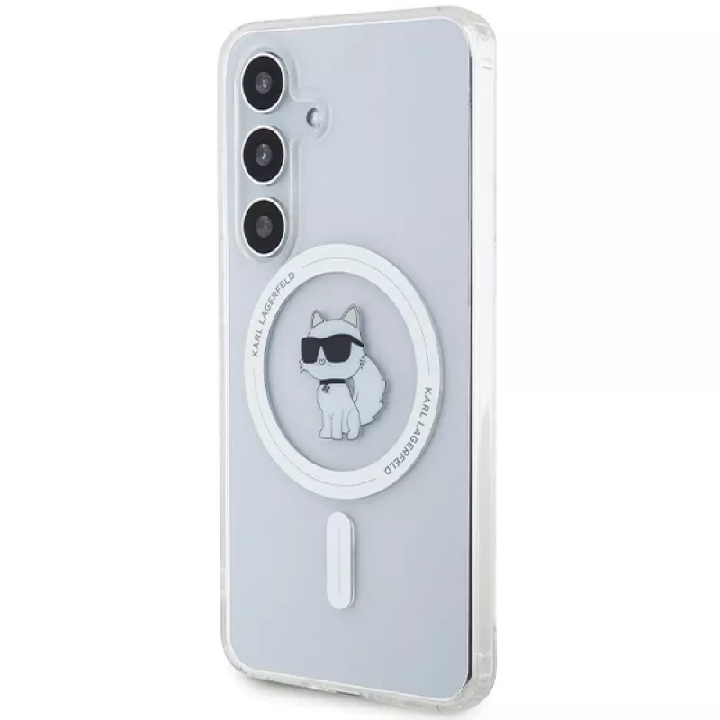 Karl Lagerfeld KLHMS24SHFCCNOT custodia rigida per Samsung Galaxy S24, trasparente, MagSafe, design Choupette