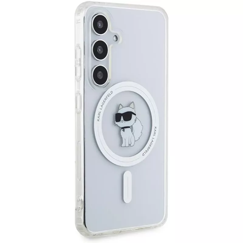 Karl Lagerfeld KLHMS24SHFCCNOT custodia rigida per Samsung Galaxy S24, trasparente, MagSafe, design Choupette