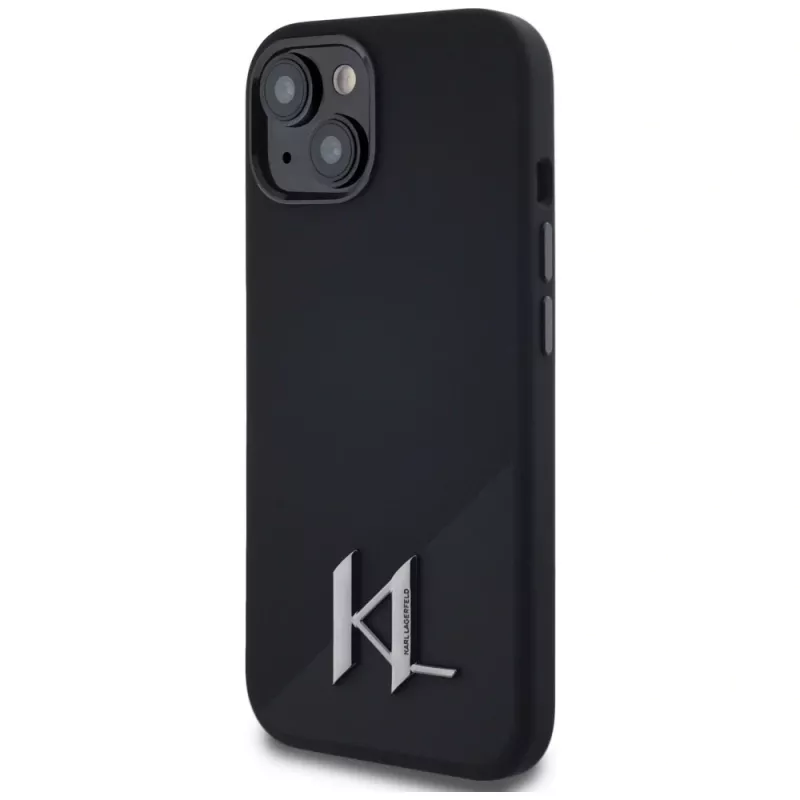 KARL LAGERFELD Silicone Shadow Metal Initial custodia MagSafe per iPhone 15 nero
