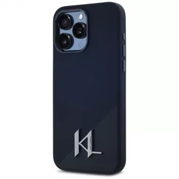 KARL LAGERFELD Silicone Shadow Metal Initial custodia MagSafe per iPhone 15 Pro, nero