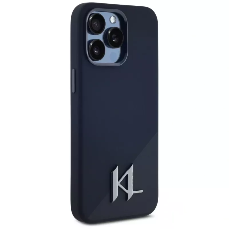 KARL LAGERFELD Silicone Shadow Metal Initial custodia MagSafe per iPhone 15 Pro, nero