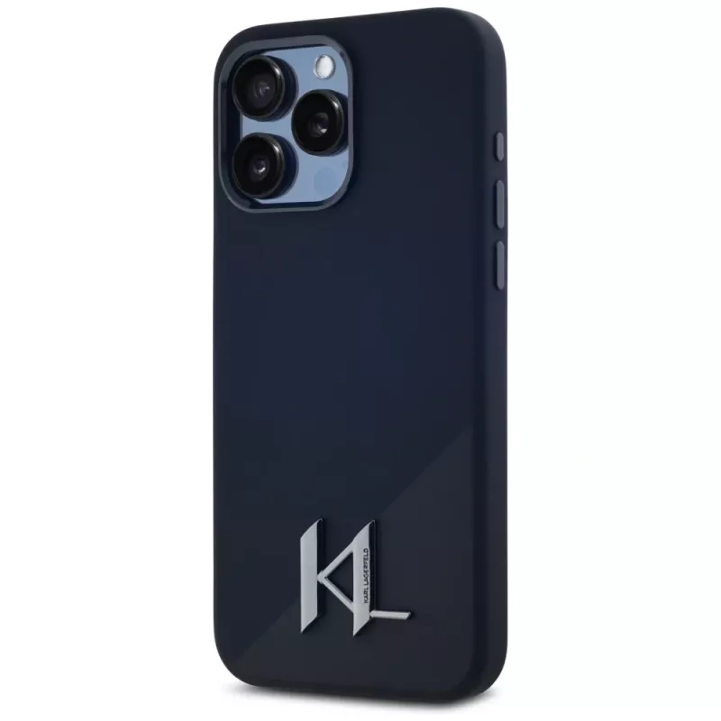 Karl Lagerfeld Silicone Shadow Metal Initial custodia MagSafe per iPhone 15 Pro Max nero