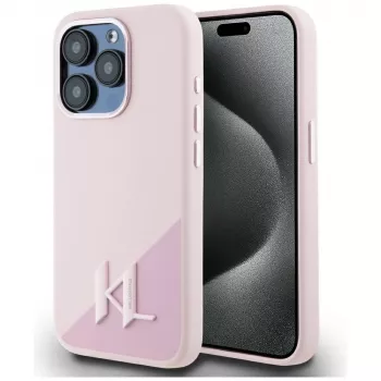 KARL LAGERFELD Silicone Shadow Metal Initial custodia MagSafe per iPhone 15 Pro Max, rosa