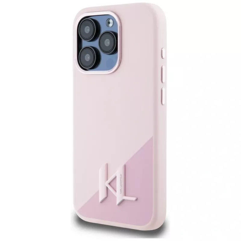 KARL LAGERFELD Silicone Shadow Metal Initial custodia MagSafe per iPhone 15 Pro Max, rosa