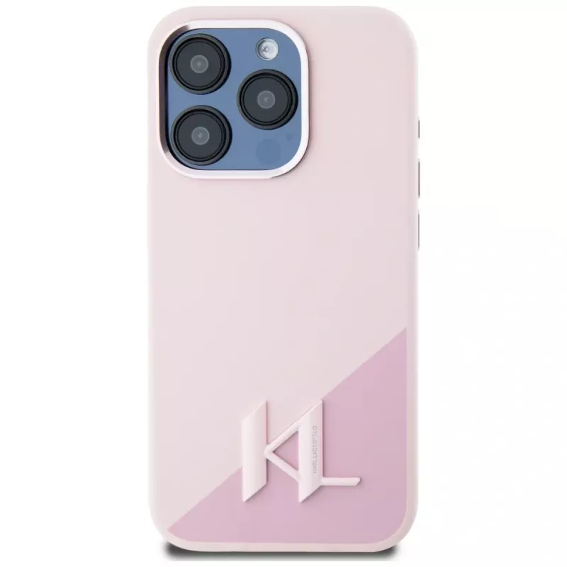 KARL LAGERFELD Silicone Shadow Metal Initial custodia MagSafe per iPhone 15 Pro Max, rosa