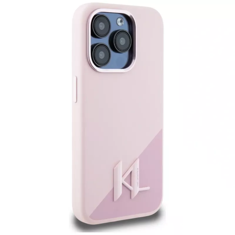 KARL LAGERFELD Silicone Shadow Metal Initial custodia MagSafe per iPhone 15 Pro Max, rosa