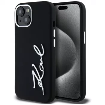KARL LAGERFELD Silicone Metal Script Logo custodia per Apple iPhone 15, nero