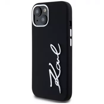 KARL LAGERFELD Silicone Metal Script Logo custodia per Apple iPhone 15, nero