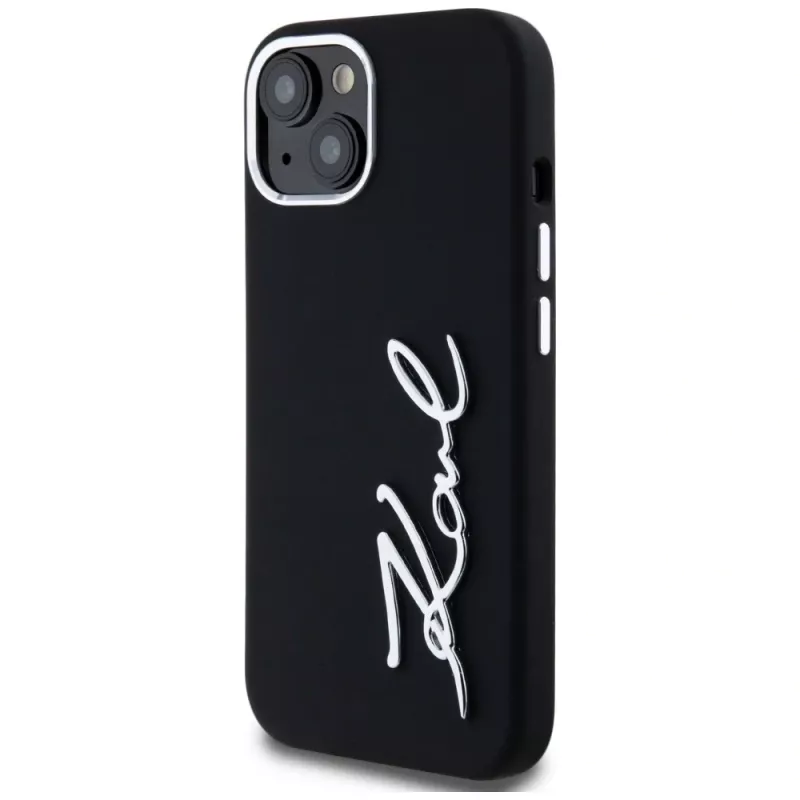 KARL LAGERFELD Silicone Metal Script Logo custodia per Apple iPhone 15, nero