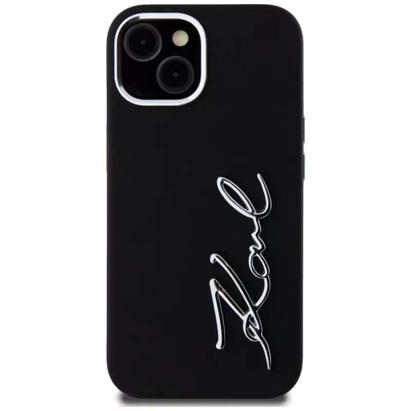 KARL LAGERFELD Silicone Metal Script Logo custodia per Apple iPhone 15, nero