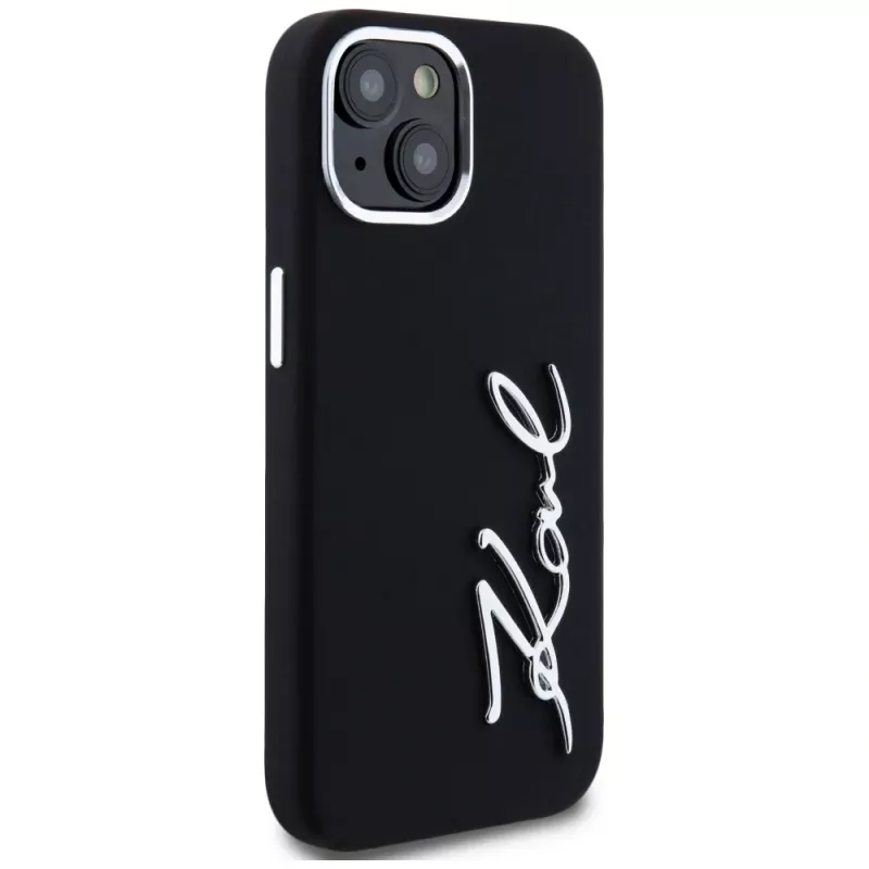 KARL LAGERFELD Silicone Metal Script Logo custodia per Apple iPhone 15, nero