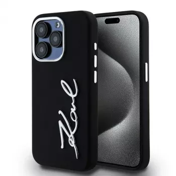Karl Lagerfeld KLHCP15LSCMSMVK custodia rigida Silicone Metal Script Logo per iPhone 15 Pro 6.1 nero