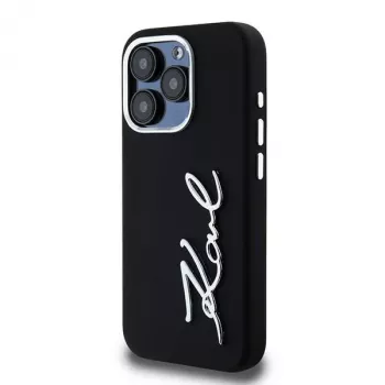 Karl Lagerfeld KLHCP15LSCMSMVK custodia rigida Silicone Metal Script Logo per iPhone 15 Pro 6.1 nero