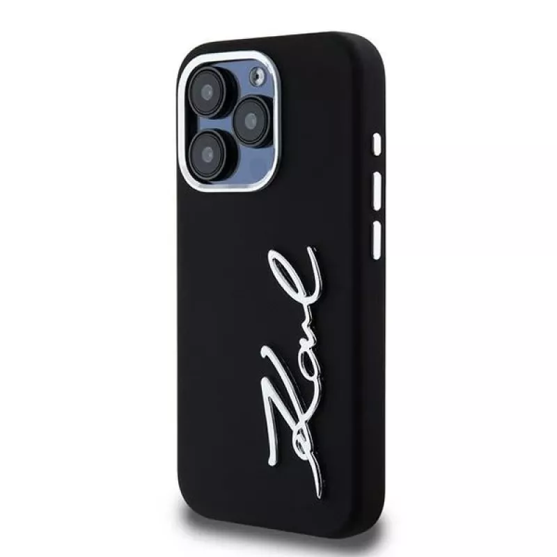 Karl Lagerfeld KLHCP15LSCMSMVK custodia rigida Silicone Metal Script Logo per iPhone 15 Pro 6.1 nero