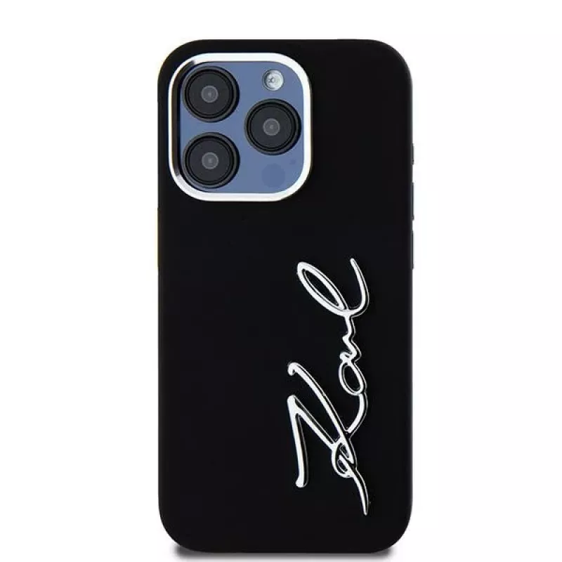 Karl Lagerfeld KLHCP15LSCMSMVK custodia rigida Silicone Metal Script Logo per iPhone 15 Pro 6.1 nero