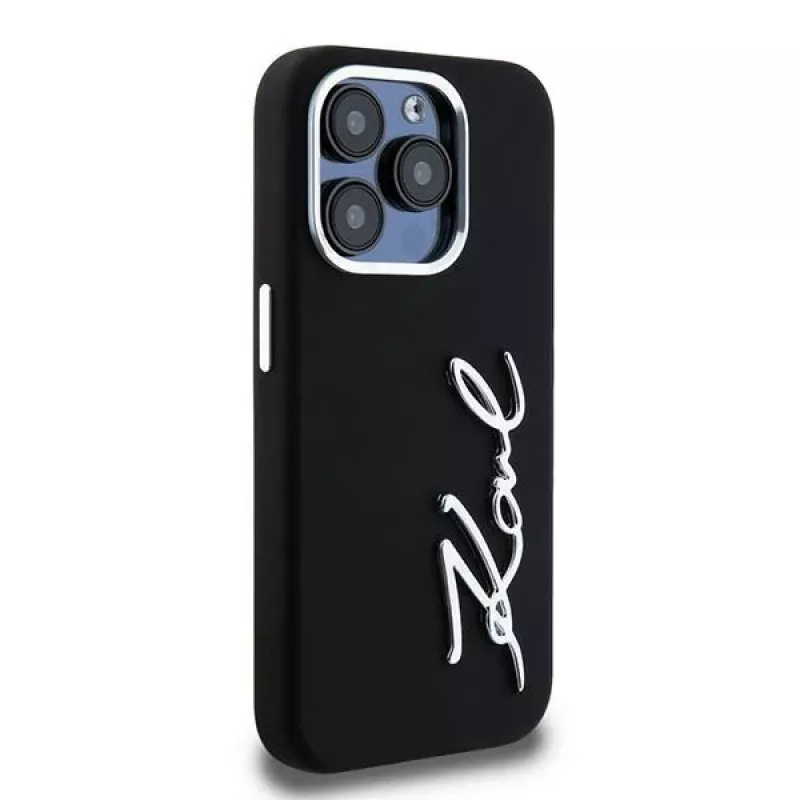 Karl Lagerfeld KLHCP15LSCMSMVK custodia rigida Silicone Metal Script Logo per iPhone 15 Pro 6.1 nero