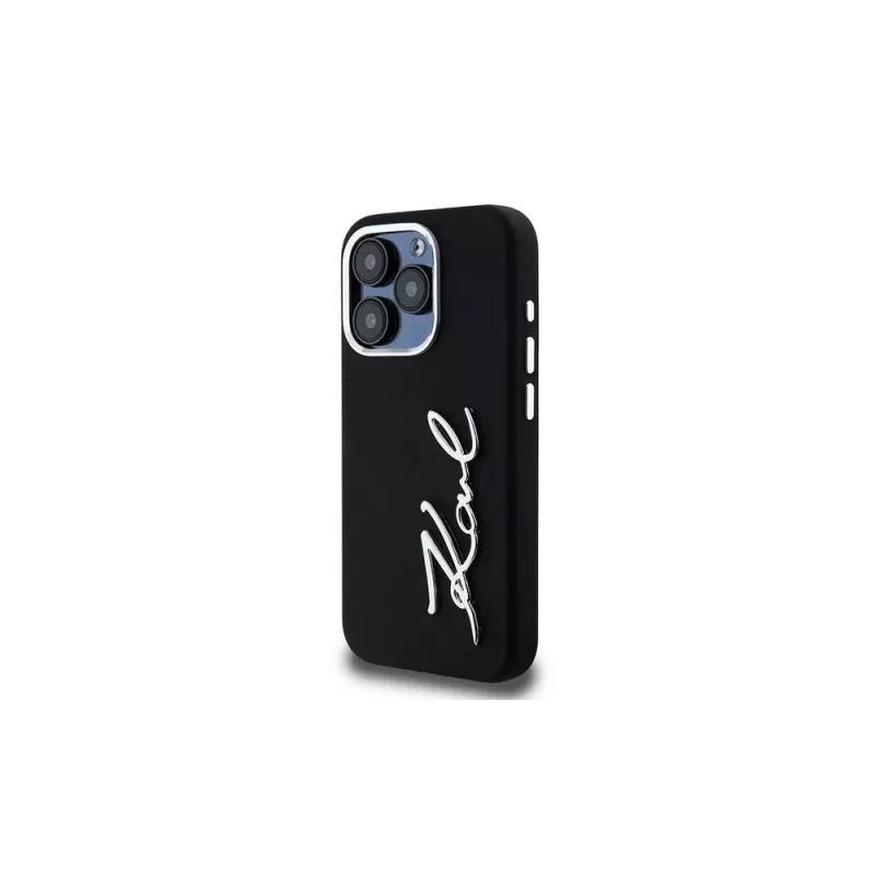 KARL LAGERFELD Silicone Metal Script Logo custodia per Apple iPhone 15 Pro Max, nero